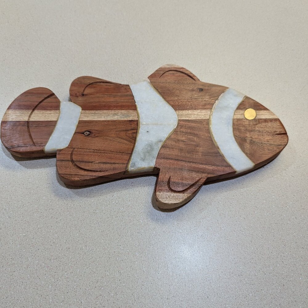 Anthropologie "Fish" Cutting Board Marble and Wood